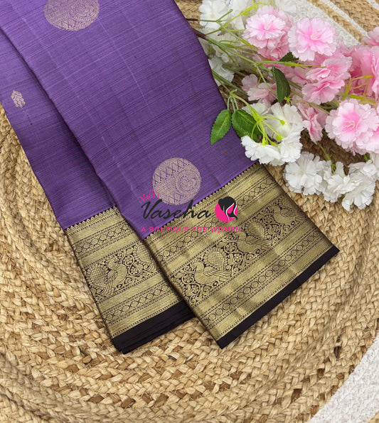 Pure Kanchipuram Silk Saree - Lavender With Brown - VVPS094