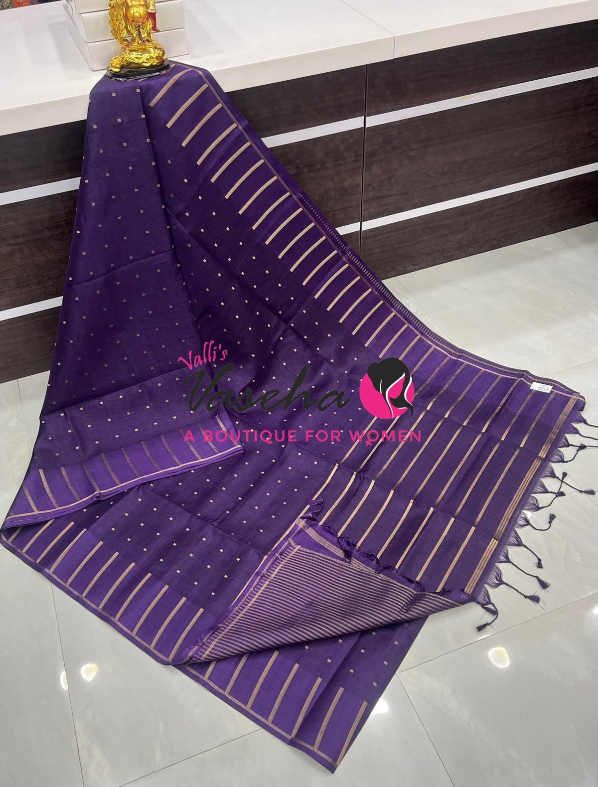 Semi Matka Tussar Silk Saree | Double Blouse | Purple Shade |VVSTS052