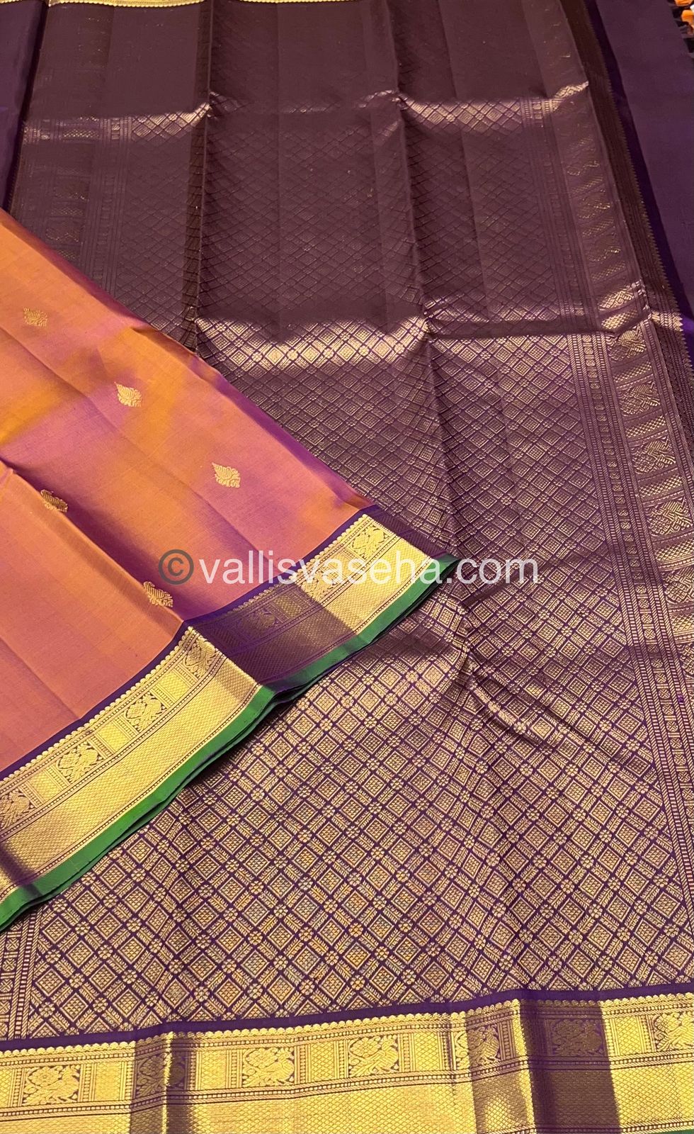 Pure Kanchipuram Silk Saree - Onion Pinkish Gold & Wine Combo - VVPS014