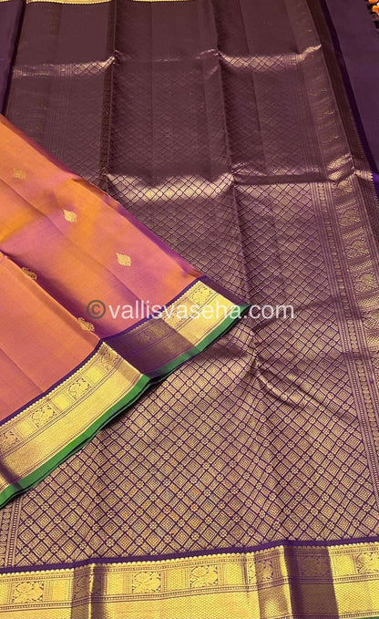 Pure Kanchipuram Silk Saree - Onion Pinkish Gold & Wine Combo - VVPS014