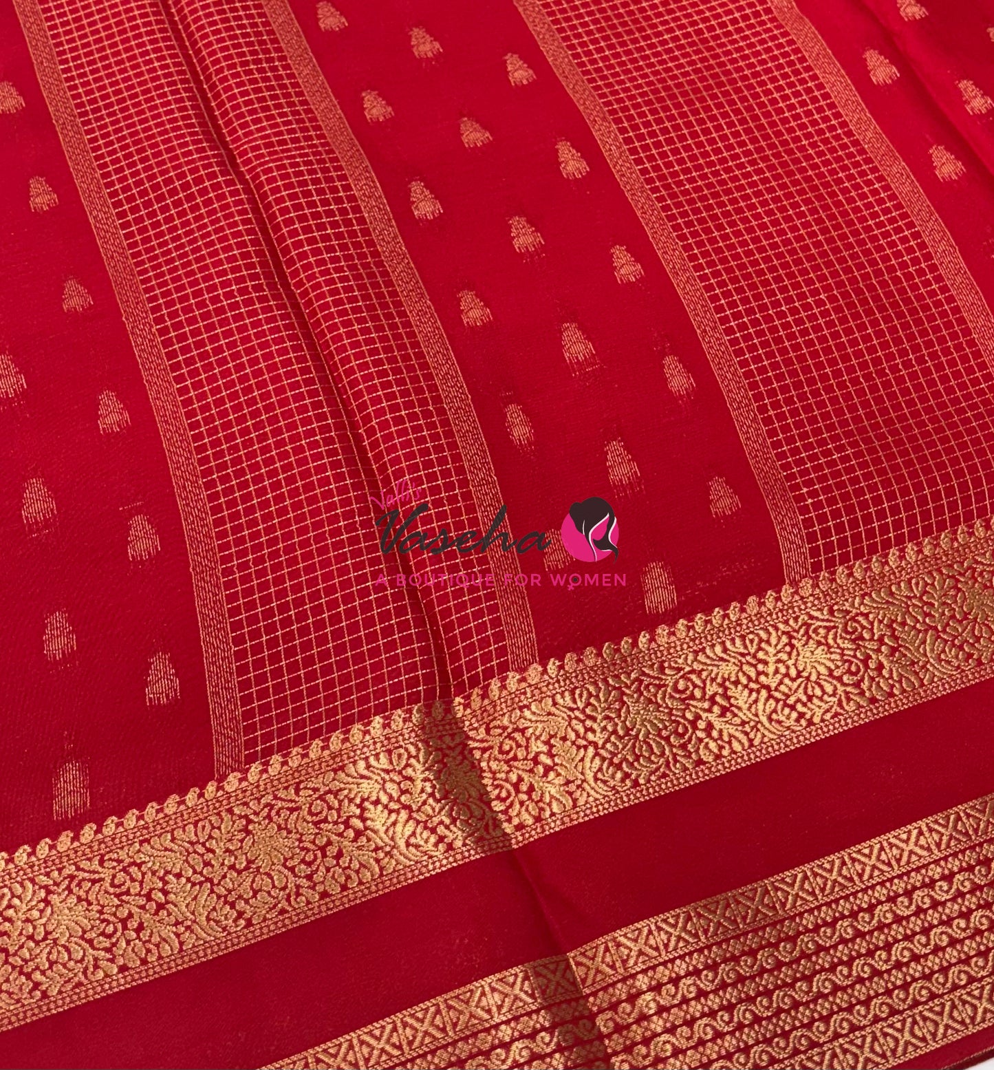 Semi Mysore Crepe Silk  - Red Shade - VVSMC004