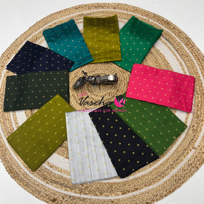 Blouse Bit - Pack Of 10pcs - Assorted-  Semi Raw Silk - Coin Gold Zari Butta - 1 mtr - VVBB002