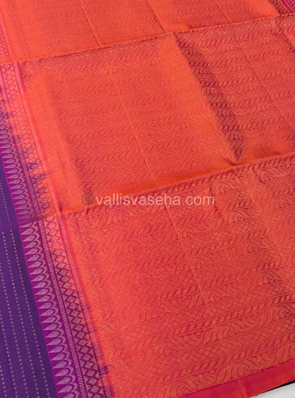 Pure Soft Silk Saree - Vaira Voosi design - Purple With Peachish Pink Combo - VVPSS016