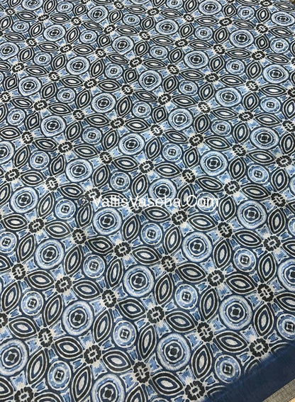 Linen Mixed Cotton Saree - Indigo Blue - Printed - VVLMP001