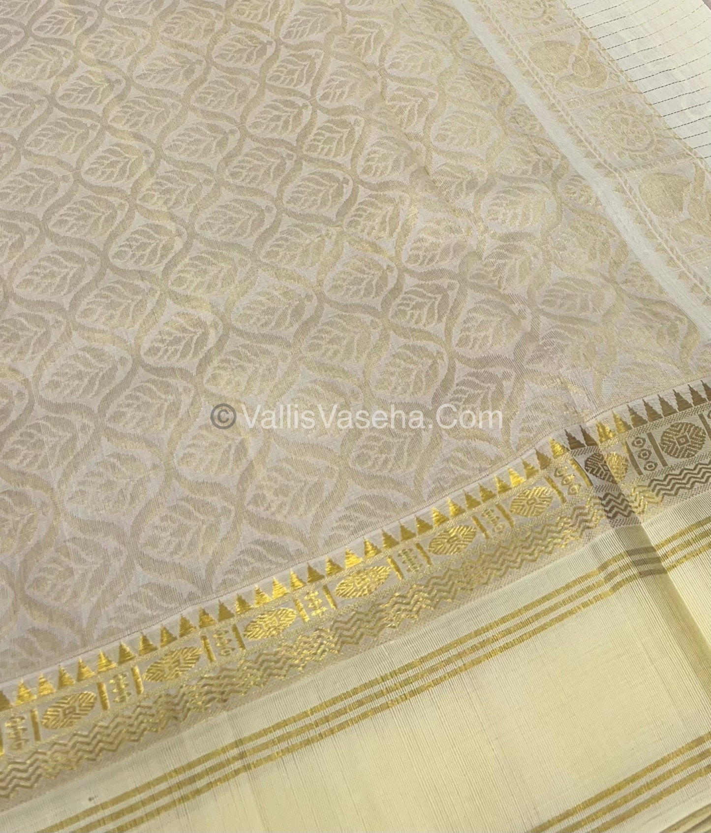 Pure Korvai Silk Cotton - Retta Petta Border - Red with Half White( Light Cream) Combo - VVKSC010