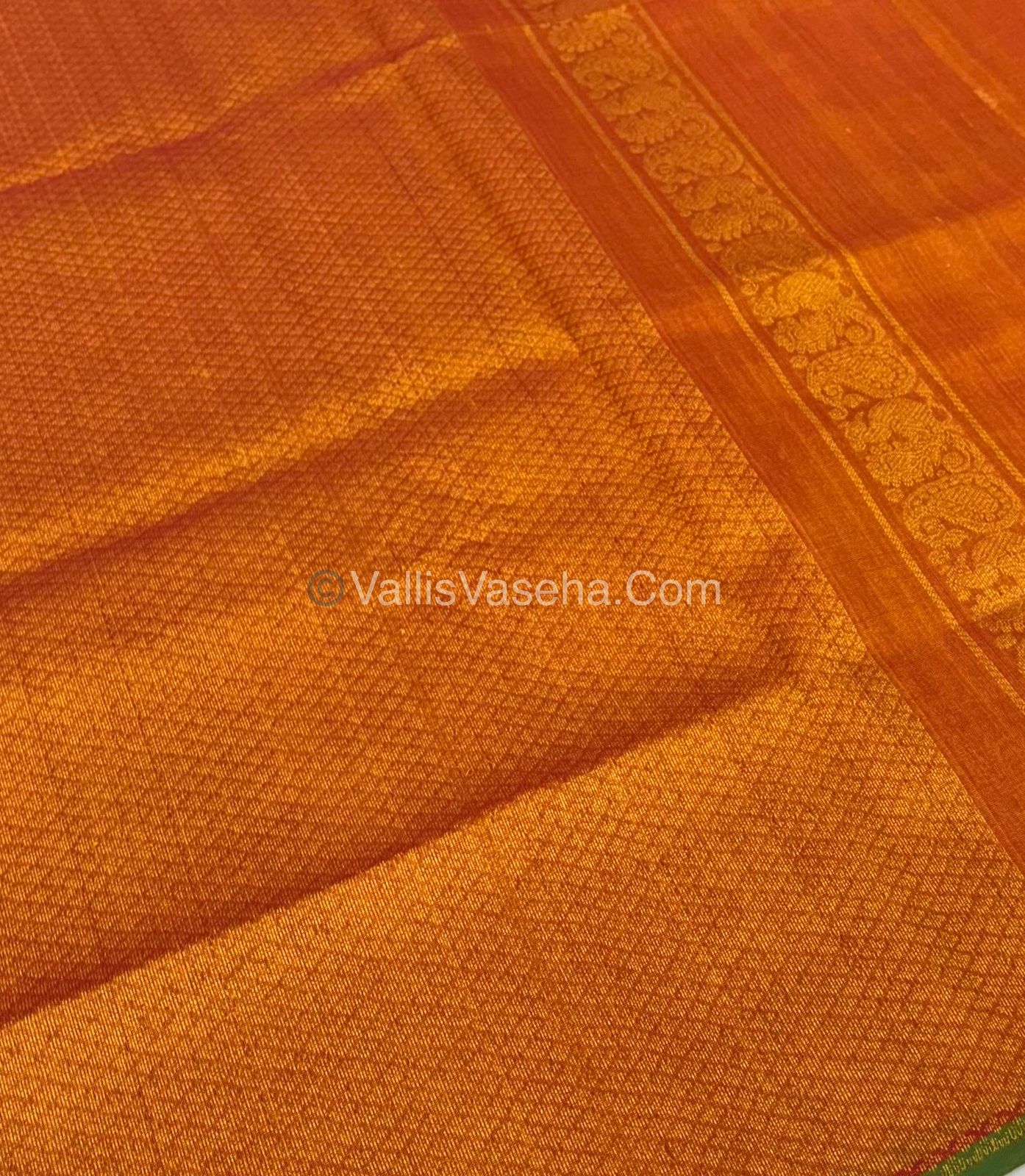 Pure Silk Cotton Saree - Orange With Green  Shade - VVPSC002