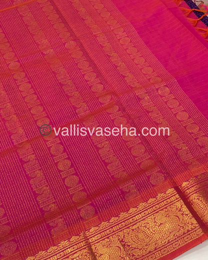 Pure Silk Cotton Saree - Violet with Peachish Pink - Lakshadeepam Design - VVPLD001