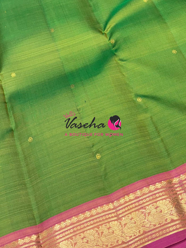 Pure Kanchipuram Silk Saree - Green with Peach - VVPS031