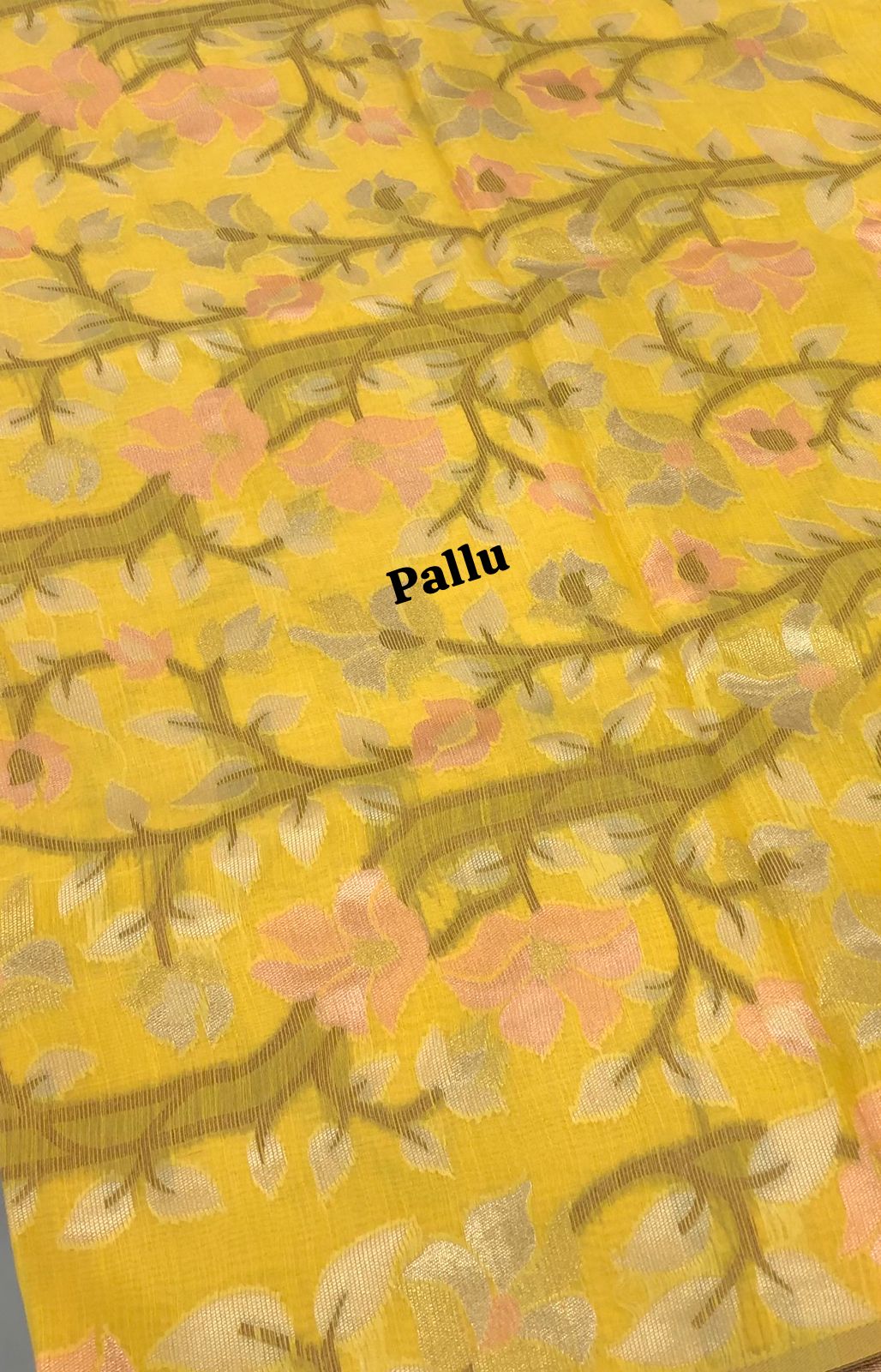 Semi Raw Silk with Jamdhani Design Weaving - Yellow Shade - VVRS001