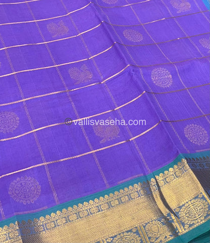 Pure Silk Cotton Saree - Mayil & Chakkaram Design - Lavender With Purple Blue - VVMC001