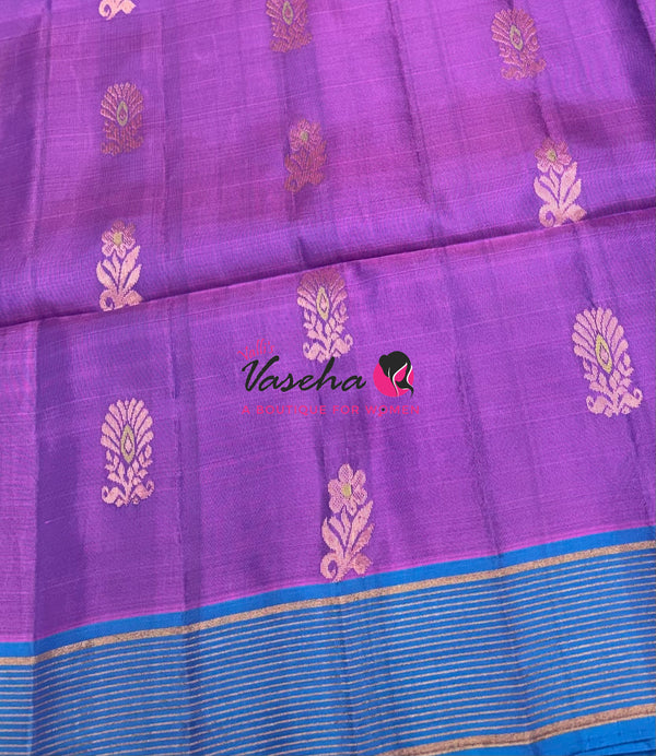 Half Mixed  Soft Silk Saree - (1.75 warp) Lavender & Blue - VVPSS090