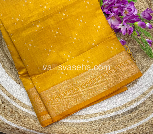 Semi Tussar Silk - Grand Pallu - Yellow Shade - VVSTS031
