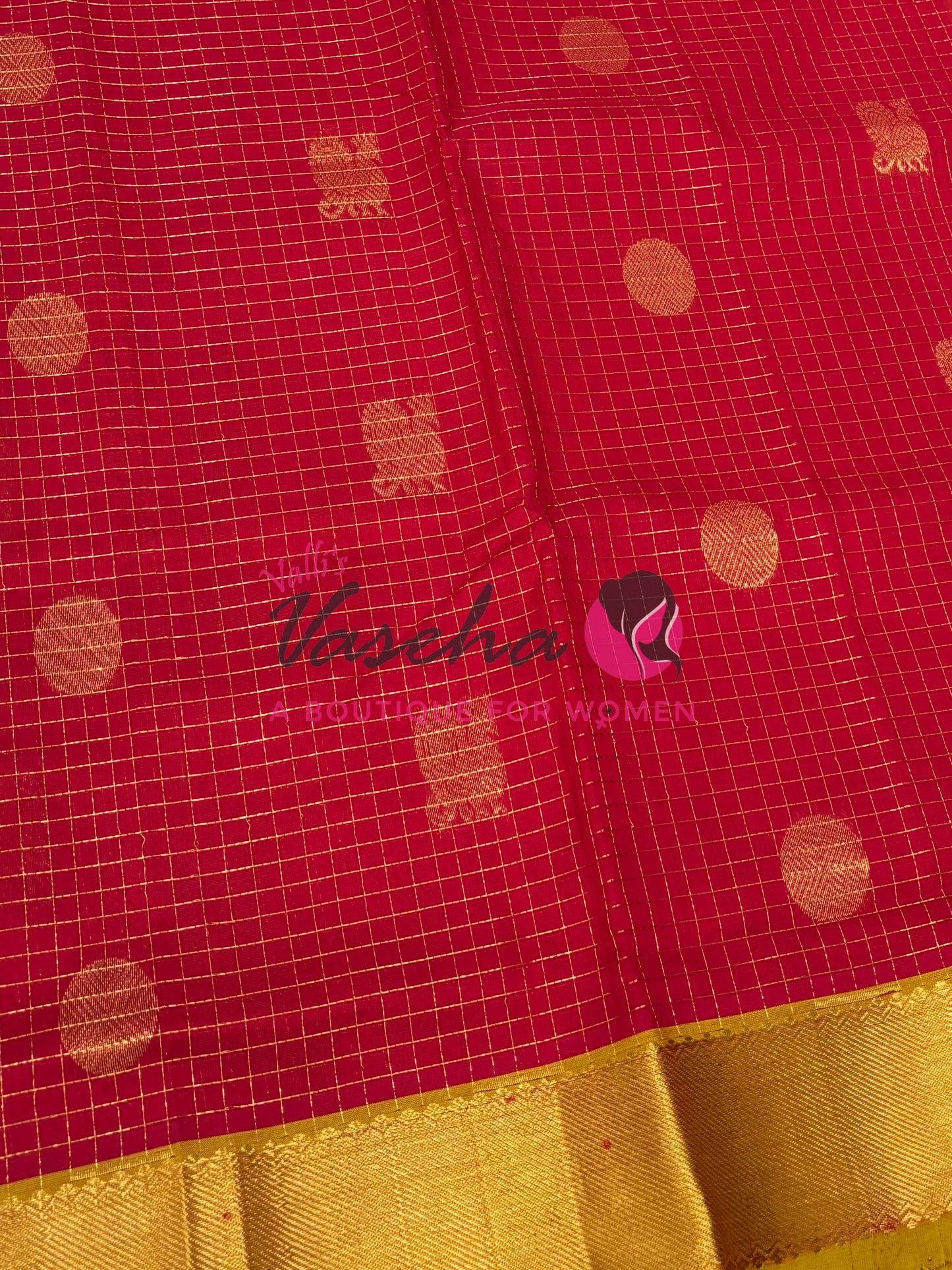 Pure Silk Cotton Saree - Mayil & Chakkaram Design - Red With Yellowish green  Shade -VVMC002