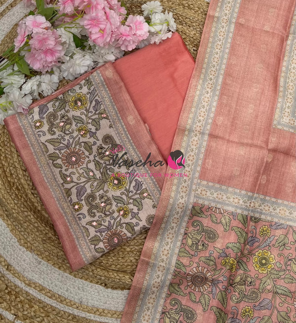 Unstitched Tissue Linen  Material | Light Peach Shade | VVUSM058