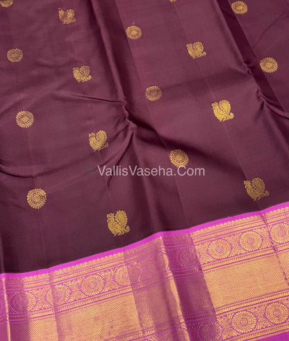 Pure Vintage Korvai Kanchipuram Silk Saree - Brown & Pink Combo - VVPS038