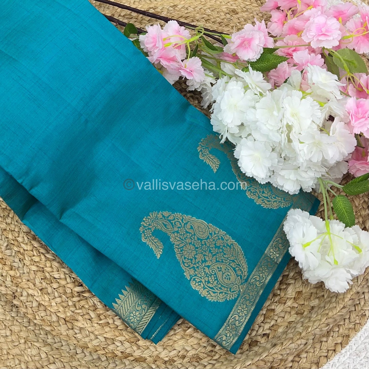 Semi Tussar Silk - Small Mango - Ramar Blue Shade - VVSTS002