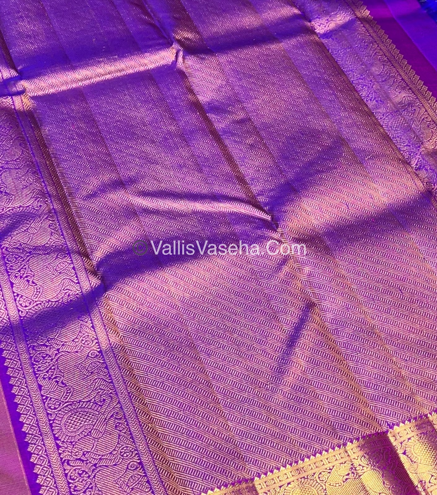 Pure Kanchipuram Silk Saree - Peach Gold & Purple/Pink Combo - VVPS014
