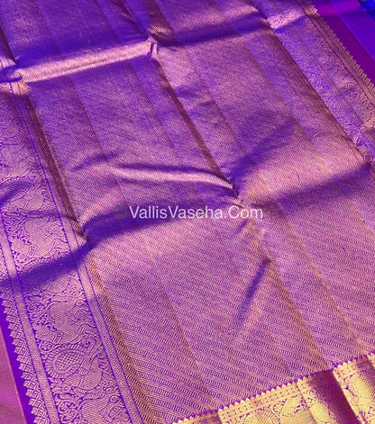 Pure Kanchipuram Silk Saree - Peach Gold & Purple/Pink Combo - VVPS014