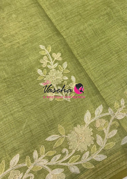 Linen Tissue Saree - Green Shade - VVLTS002