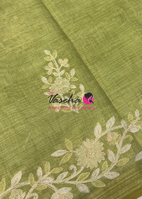 Linen Tissue Saree - Green Shade - VVLTS002