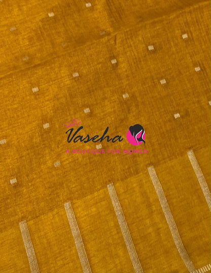 Semi Matka Tussar Silk Saree | Double Blouse | Yellow Shade |VVSTS052