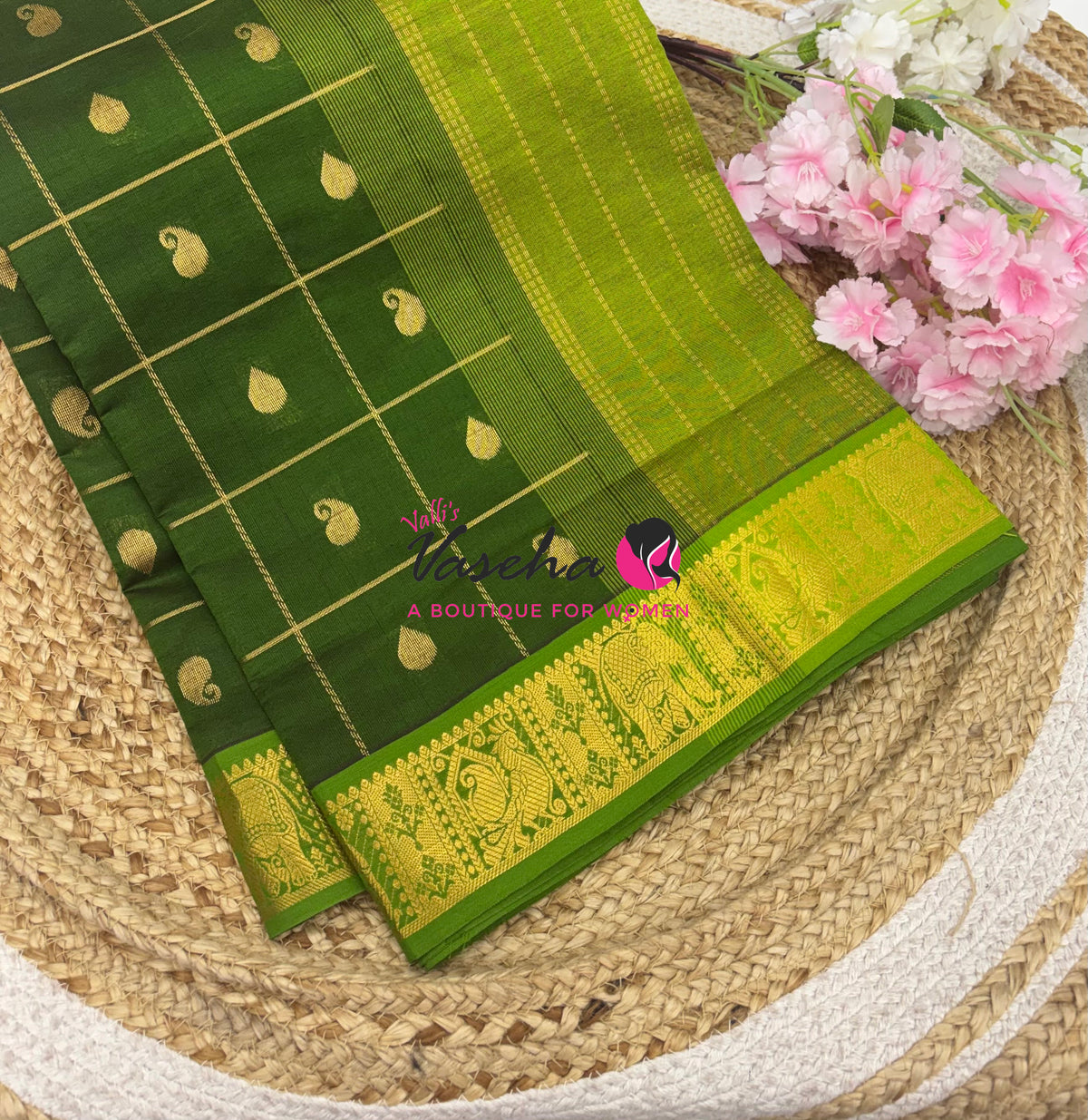 Semi Silk Cotton Saree - Checked Pattern with Butta  - VVSSC013