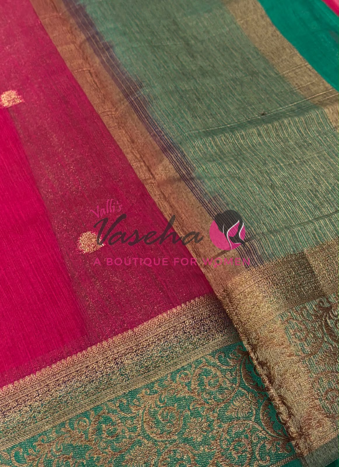 Bamboo Silk Saree- Pink with Green Shade - VVBSS015