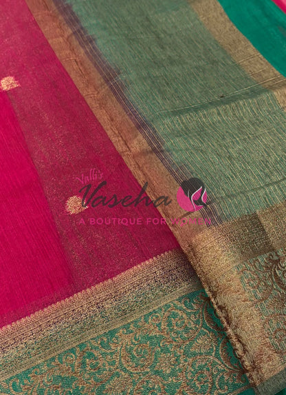 Bamboo Silk Saree- Pink with Green Shade - VVBSS015