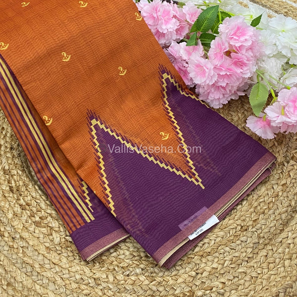 Semi Chanderi Saree - Rust Orange & Purple Combo - VVSCS003