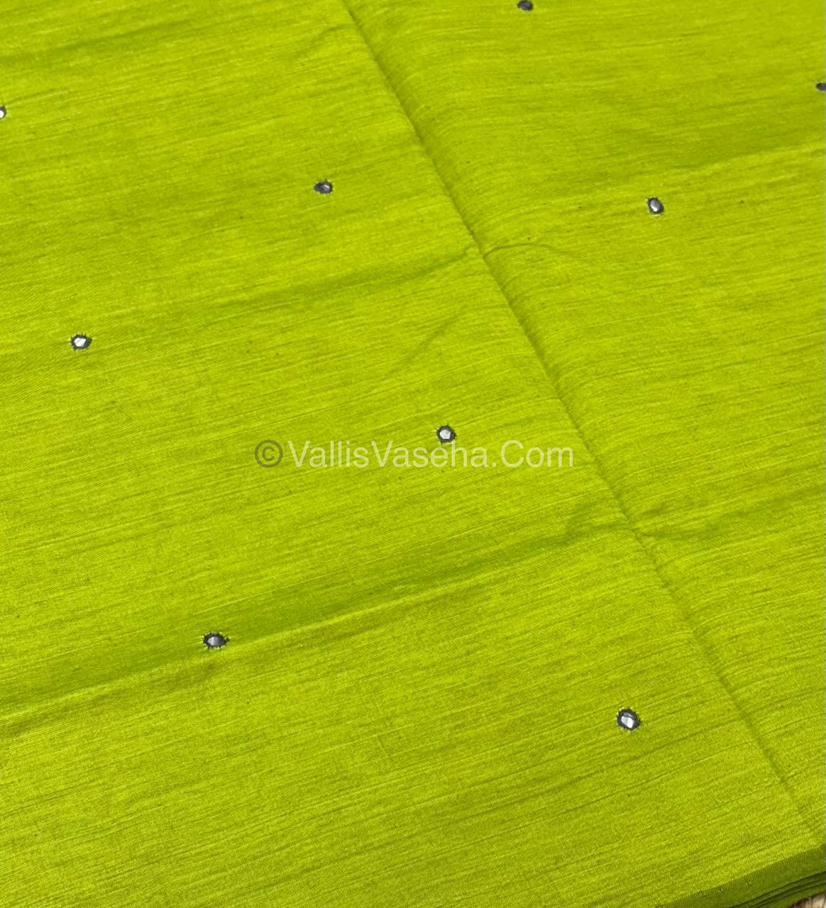 Poly Silk Mixed Cotton - Mirror Work Embroidery - Green with Grey - VVPCM001