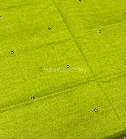 Poly Silk Mixed Cotton - Mirror Work Embroidery - Green with Grey - VVPCM001