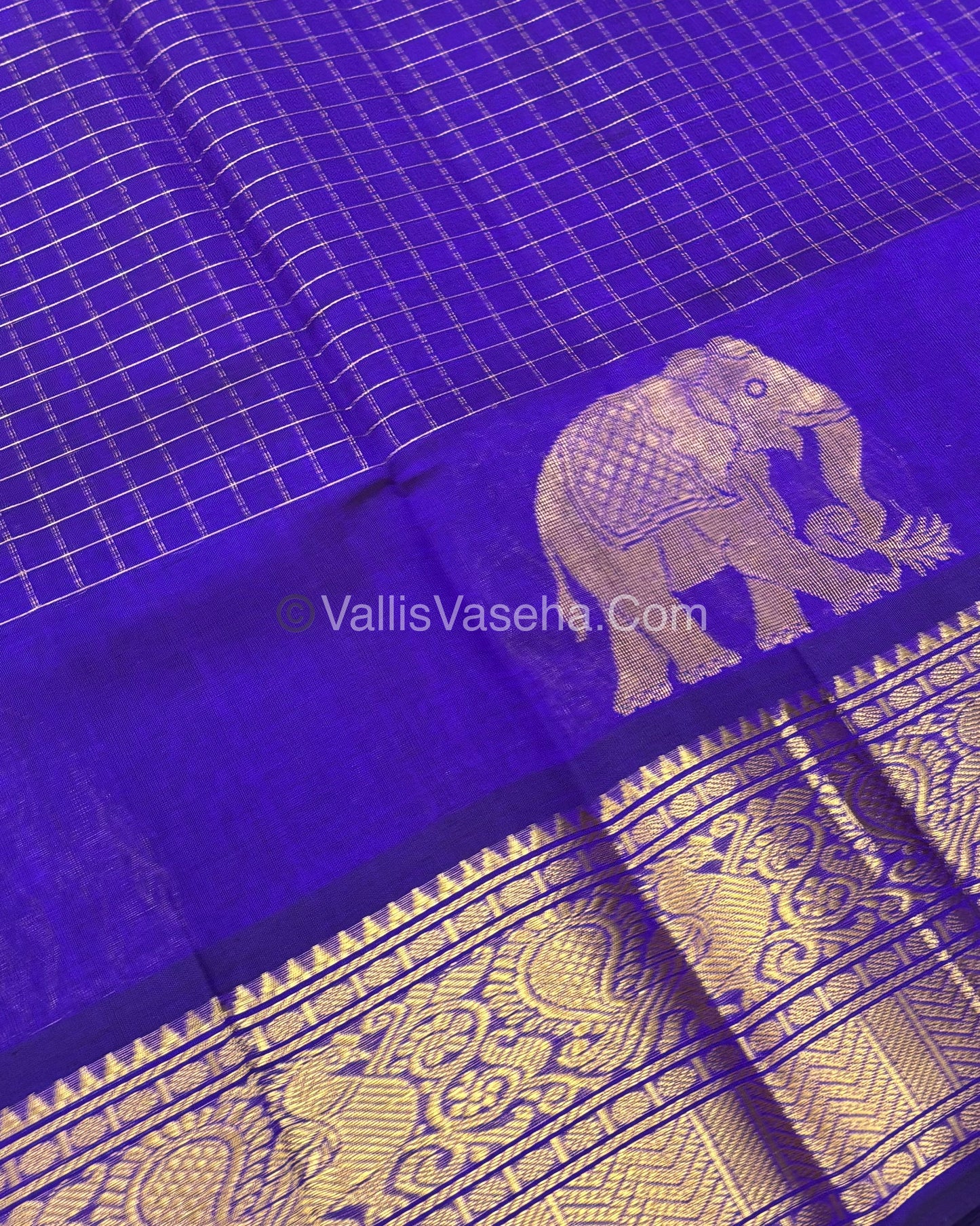 Pure Korvai Silk Cotton - Checks Pattern - Purple Shade  - VVKSC033