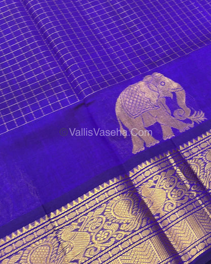 Pure Korvai Silk Cotton - Checks Pattern - Purple Shade  - VVKSC033