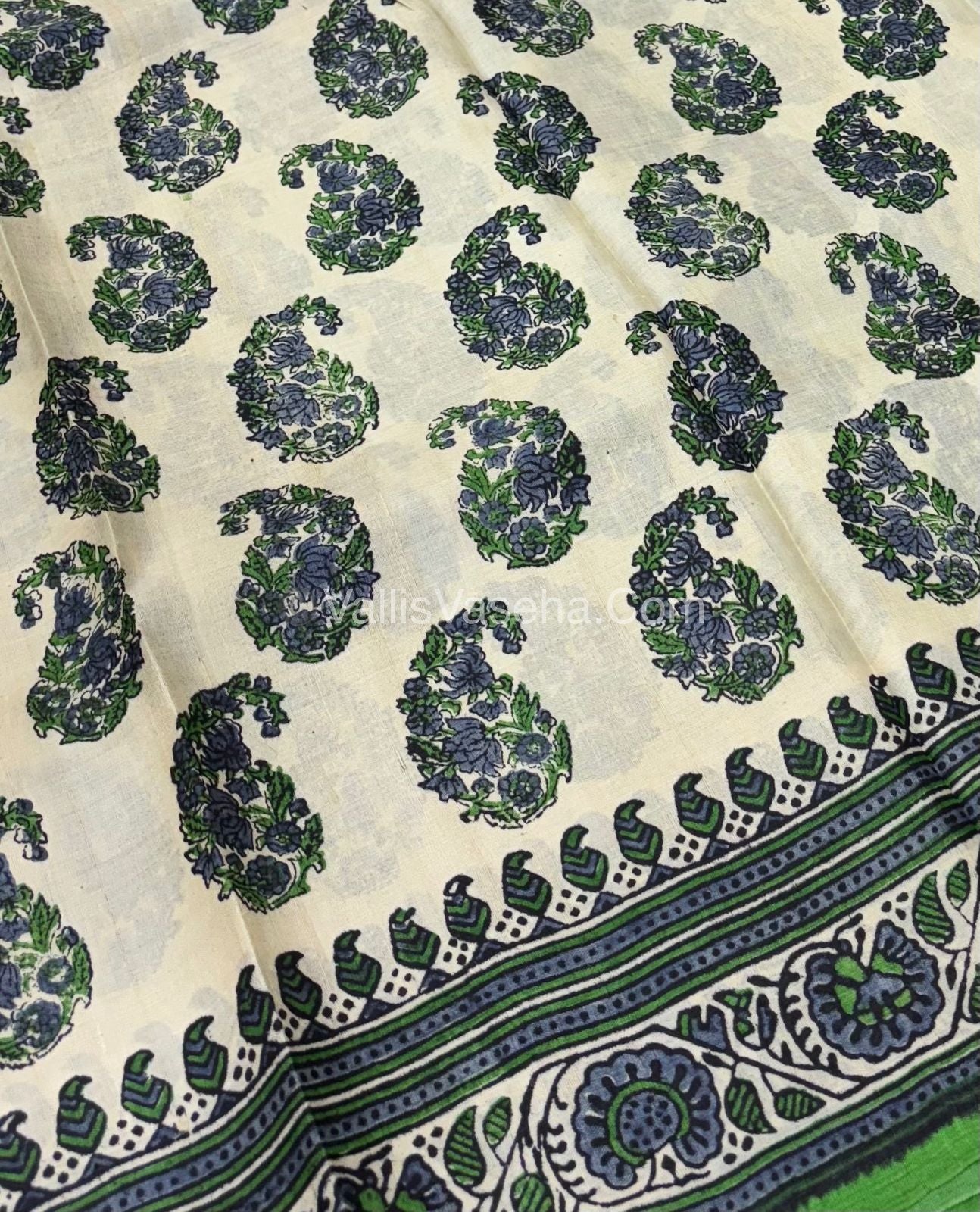 Pure Tussar Silk  - Cream With Green Shade -  VVPTS001