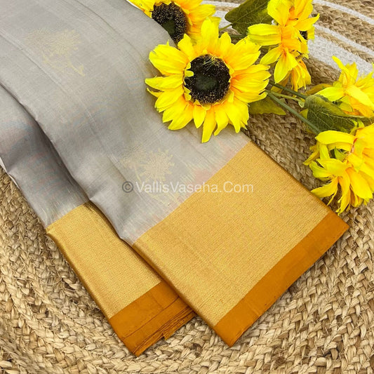 Pure Soft Silk Saree - Grey  & Mustard Yellow Combo - VVPSS036