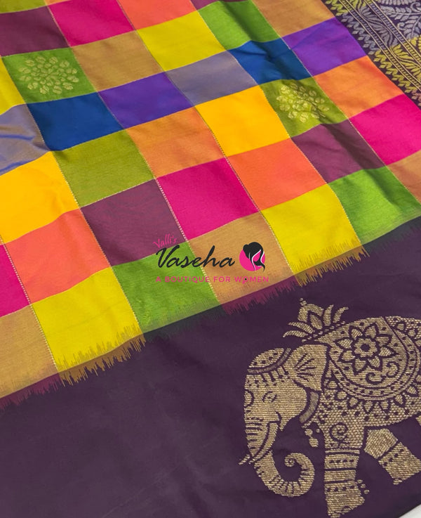 Semi Soft Silk  - Madras Checks Pattern -  Purple Shade  - VVSSS042