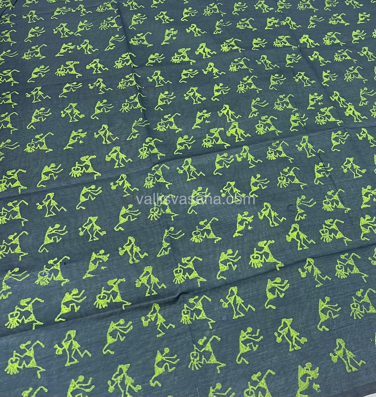 South Mixed Cotton - Mirror Work Embroidery - Green with Grey - VVPCM002