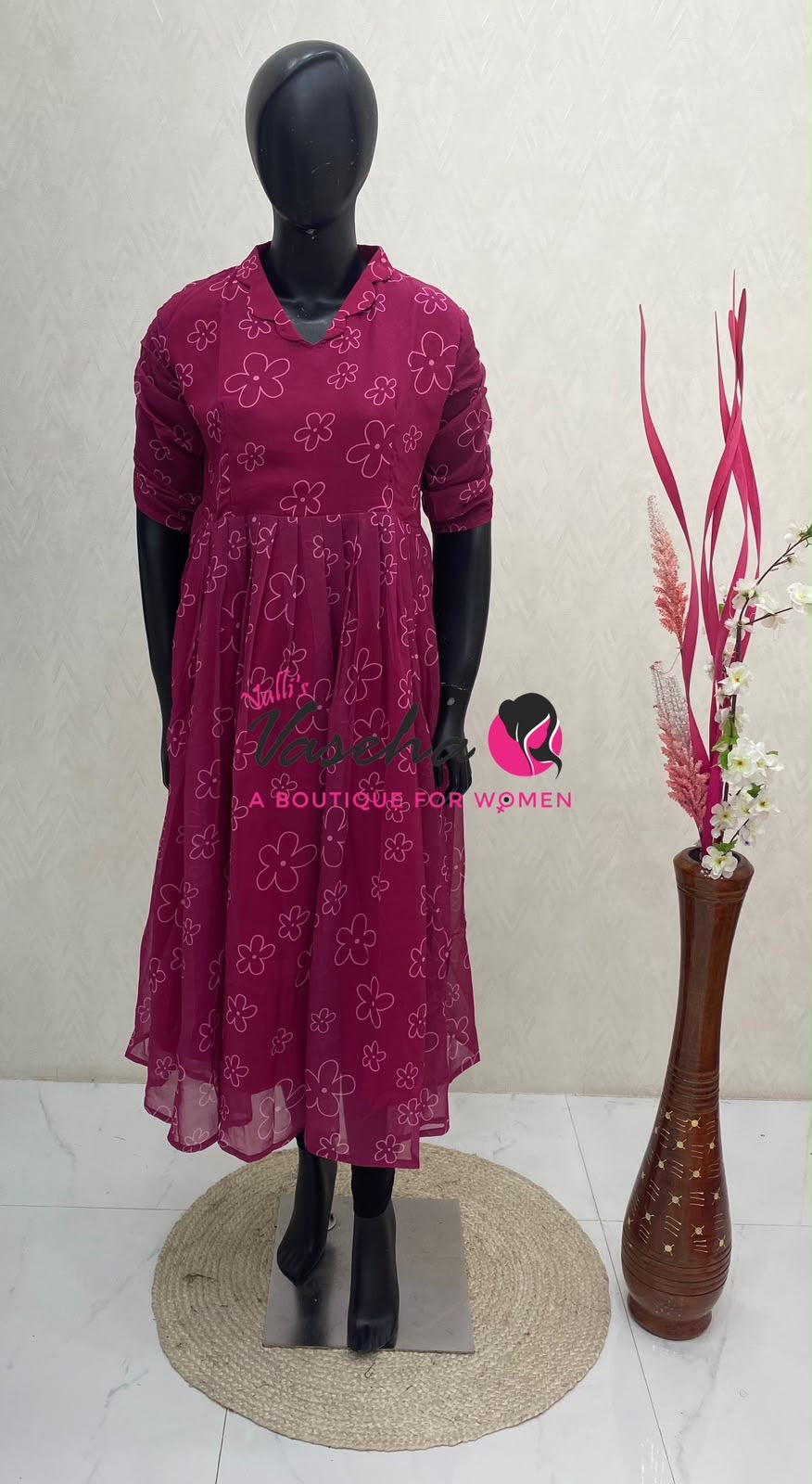 Ready Made - Georgette - Maxi - Dark Pink Colour - VVRMG001