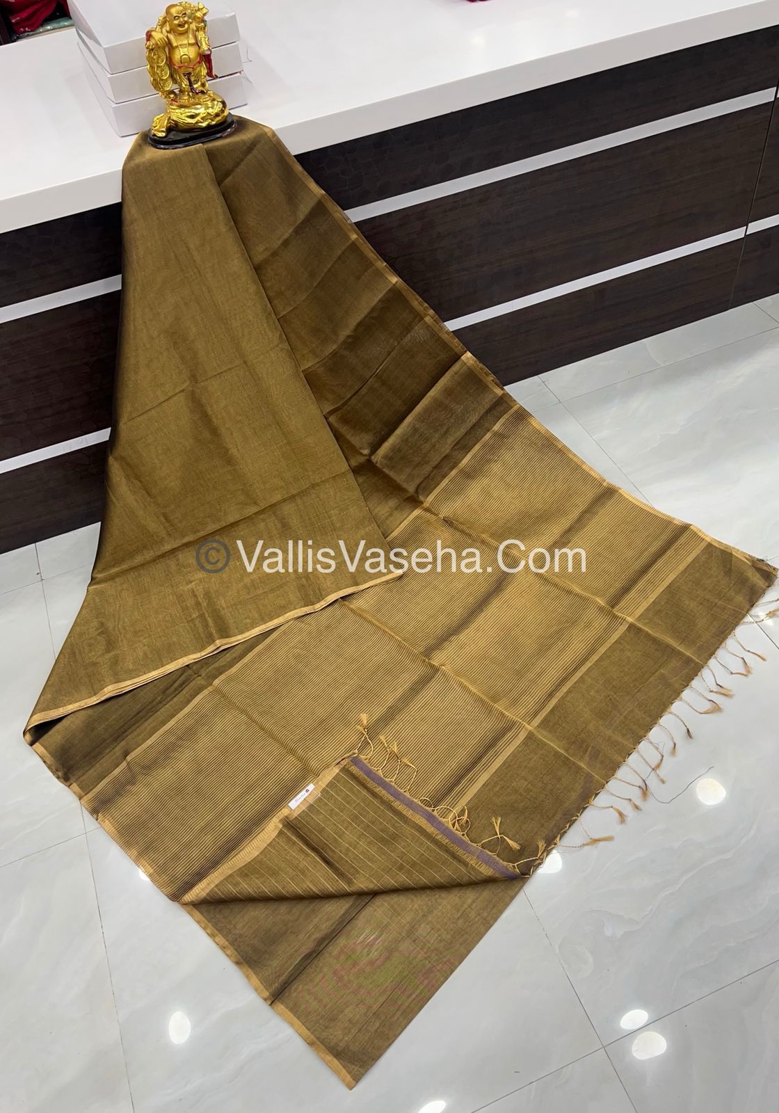Pure Maheshwari Tissue Silk - Triple Tone Brown & Gold Shade - VVMTS001