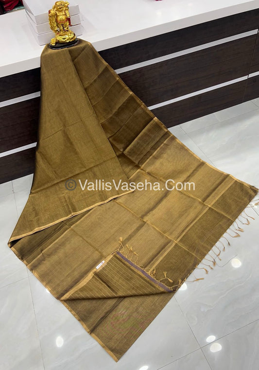 Pure Maheshwari Tissue Silk - Triple Tone Brown & Gold Shade - VVMTS001