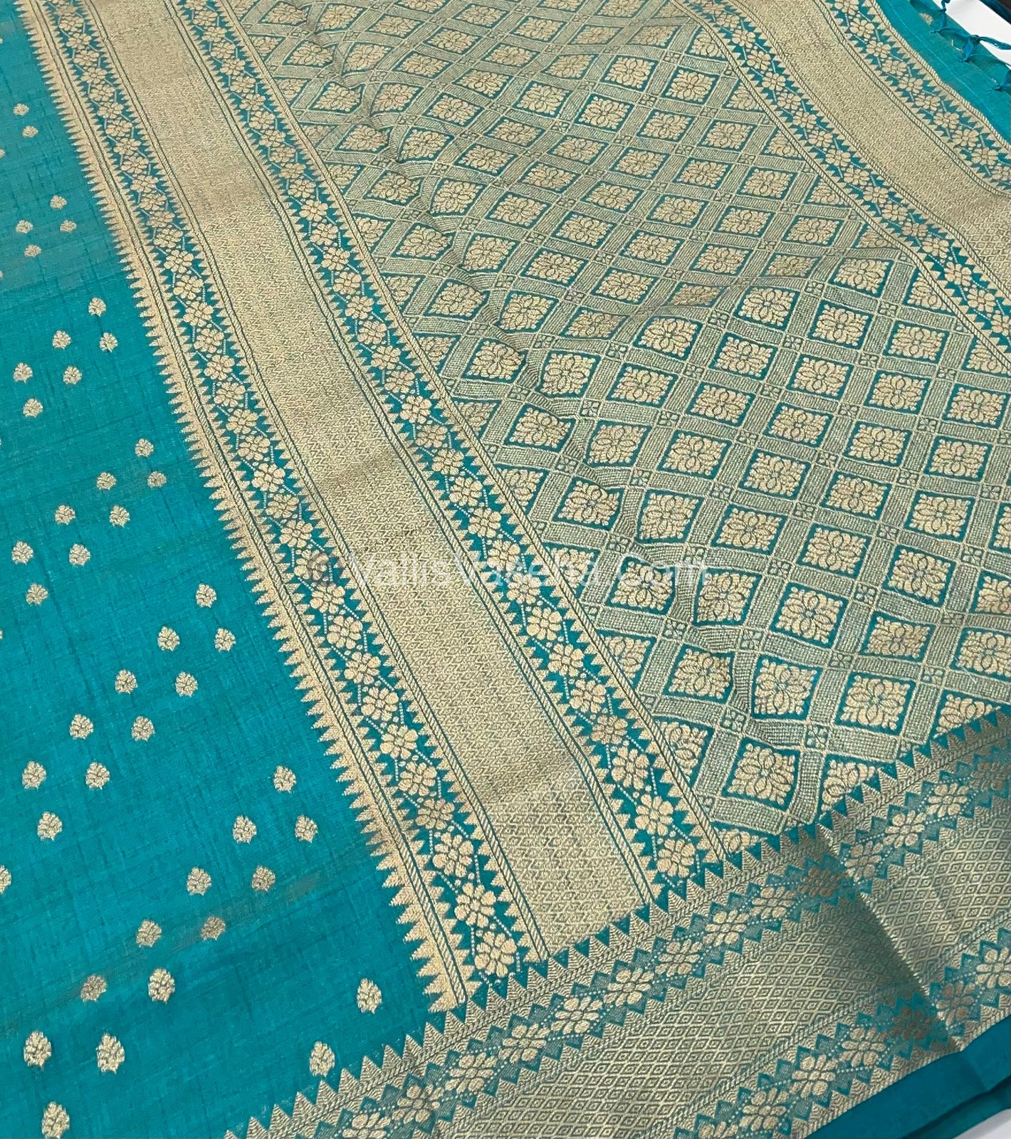 Semi Tussar Silk - Grand Pallu  - Blue Shade - VVSTS017