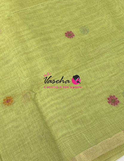 Muga Cotton Saree - Green Shade - VVMCS002