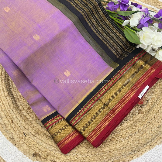 Pure Korvai Silk Cotton Saree - Lavendar with Black & Merun Combo - VVKSC004