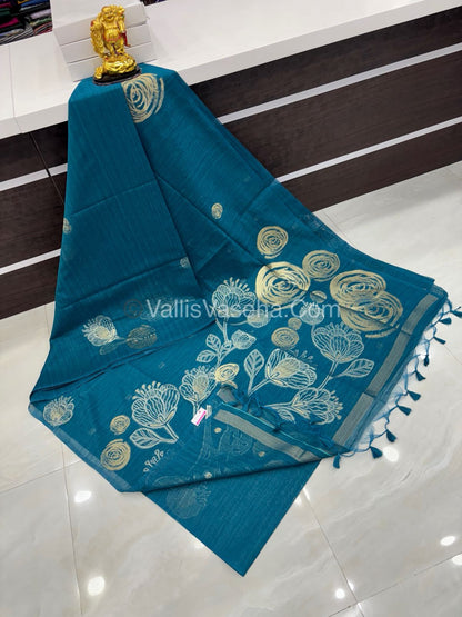 Linen Mixed Jute Silk Saree - Ramar Blue Shade - VVLMJ002