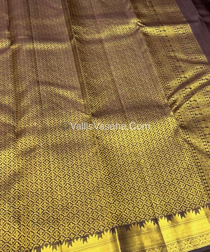 Pure Kanchipuram Silk Saree - Rust Orange with Wine Brown  Combo - VVPS013