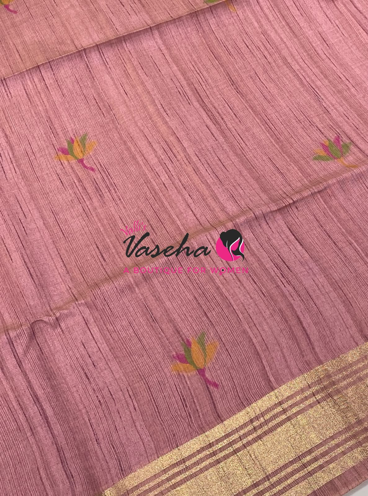 Muga Tissue Linen Saree - Pink Shade - VVMLT002