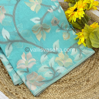 Semi Raw Silk with Jamdhani Design Weaving - Sea Blue Shade - VVRS001