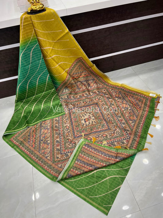 Semi Chanderi Saree - Fusion Of Bandhini & Madhubani- VVSCS002