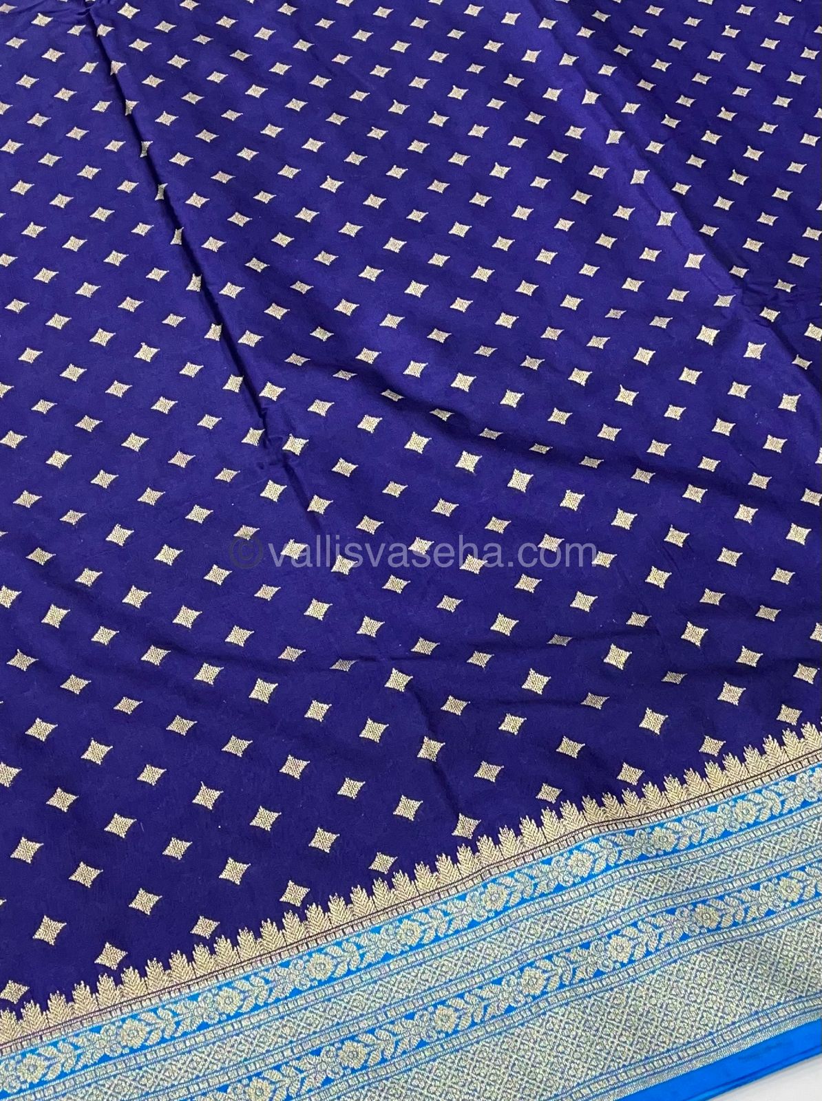 Banarasi - Premium Kathan Silk Saree - Blue with Light Blue - VVPKS002