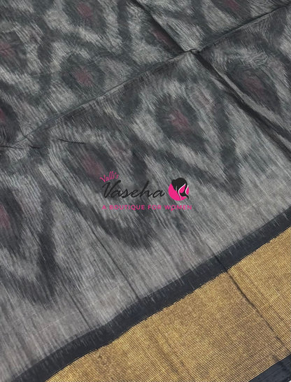 Pochampally Silk Cotton Saree - White  & Black Shade - VVPPS001